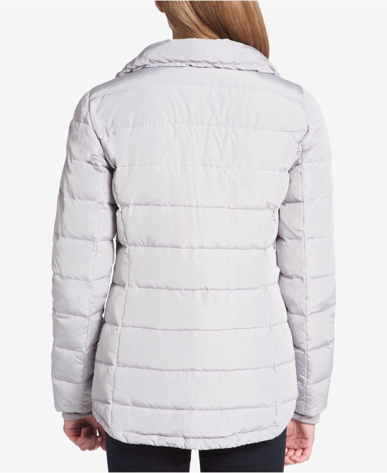 DKNY Asymmetrical Packable Puffer Coat in Grey (Gray) Lyst