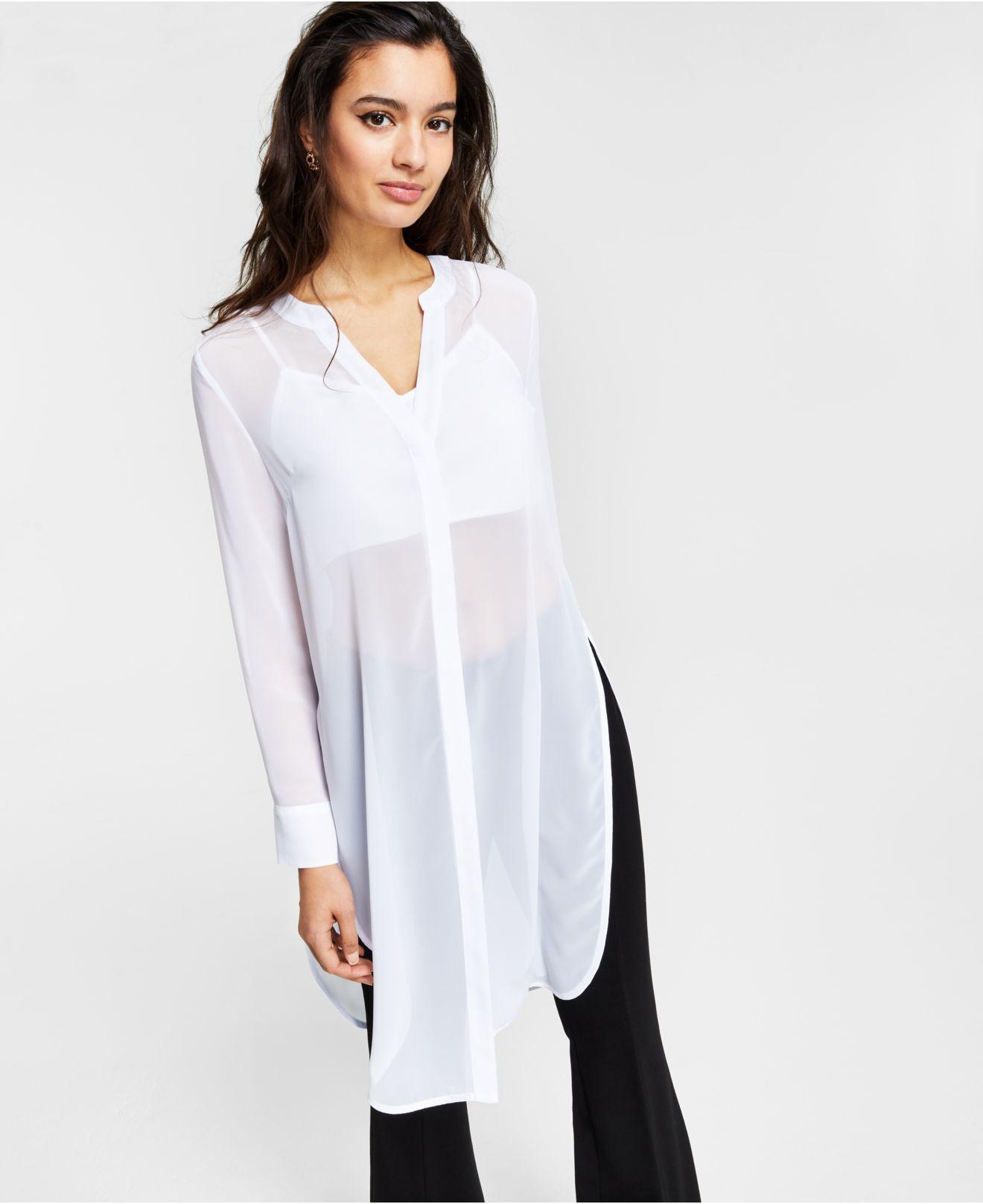 Bar Iii Semi-sheer Tunic Blouse, Created For Macy's in White | Lyst