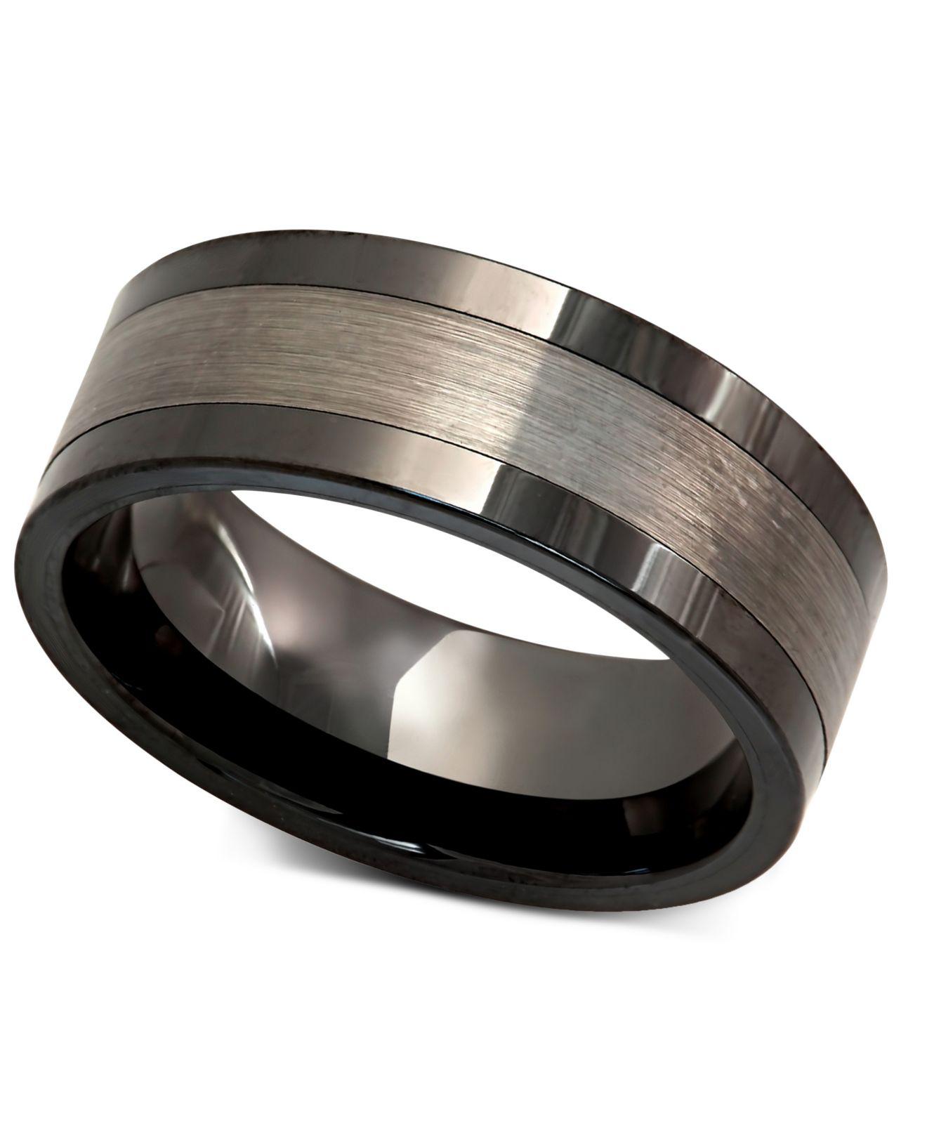 Macy's Men's Tungsten Ring, Black Ceramic With Tungsten