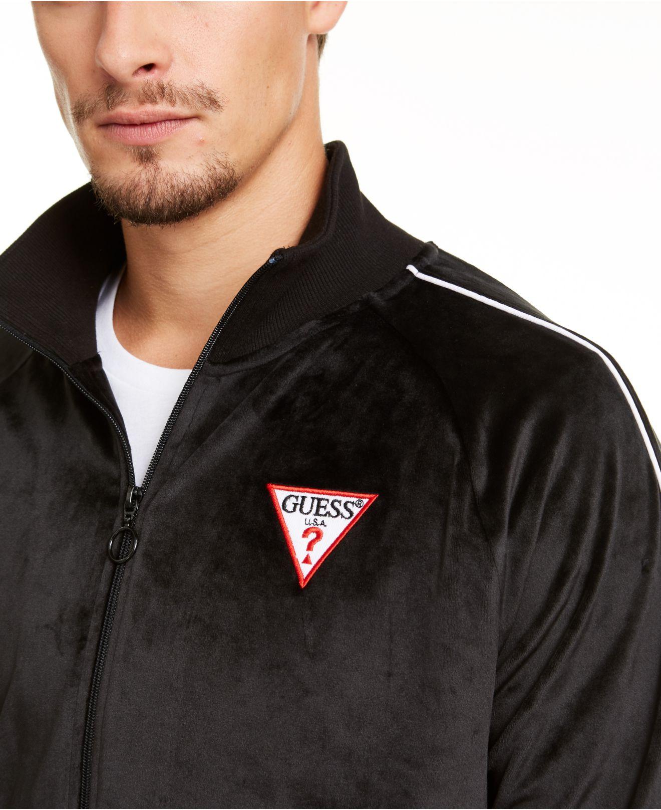 Guess Synthetic Alameda Velour Track Jacket in Black for Men - Lyst