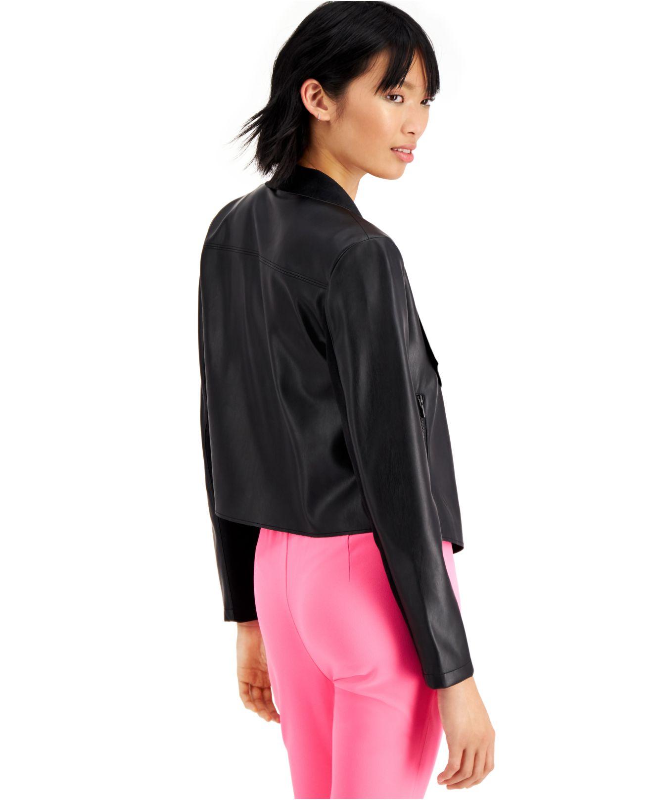 faux leather flyaway jacket