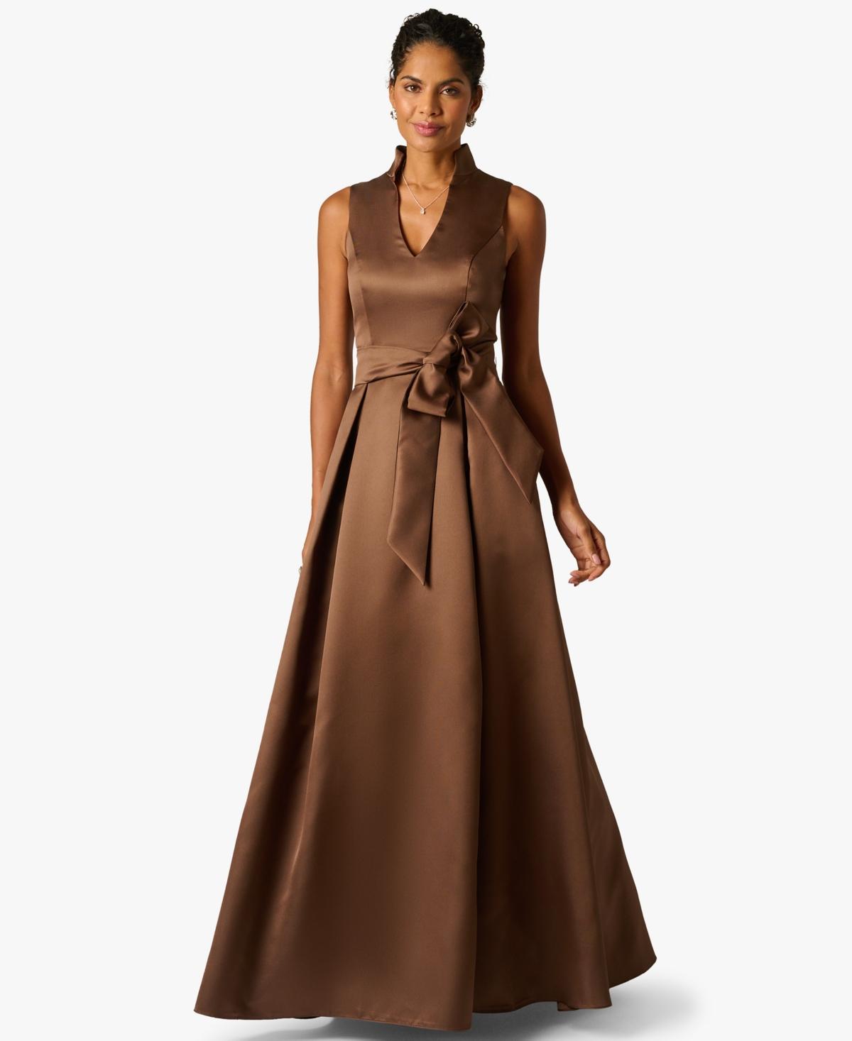 papell boutique brown dress Adrianna Papell Long Sleeve Microsuede Shift Mini Dress main image 1