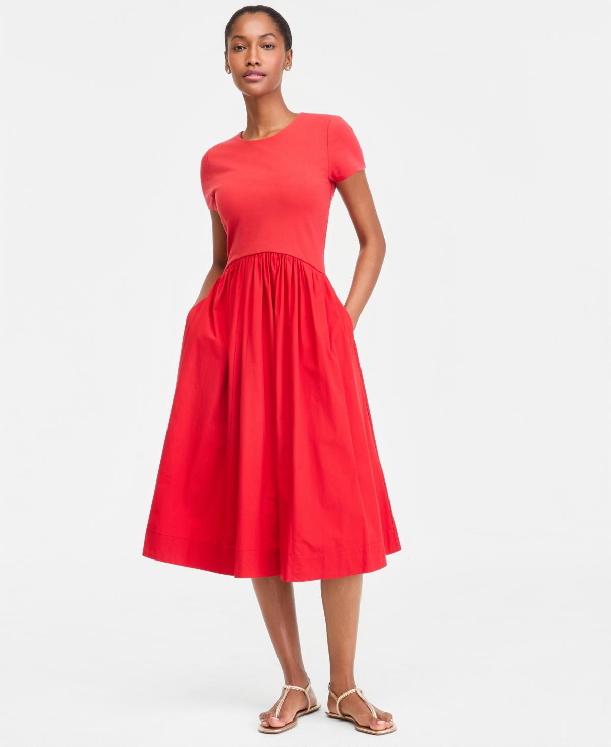 red short sleeve midi dress Sample Floral Square Neck Short Sleeve Midi Dress