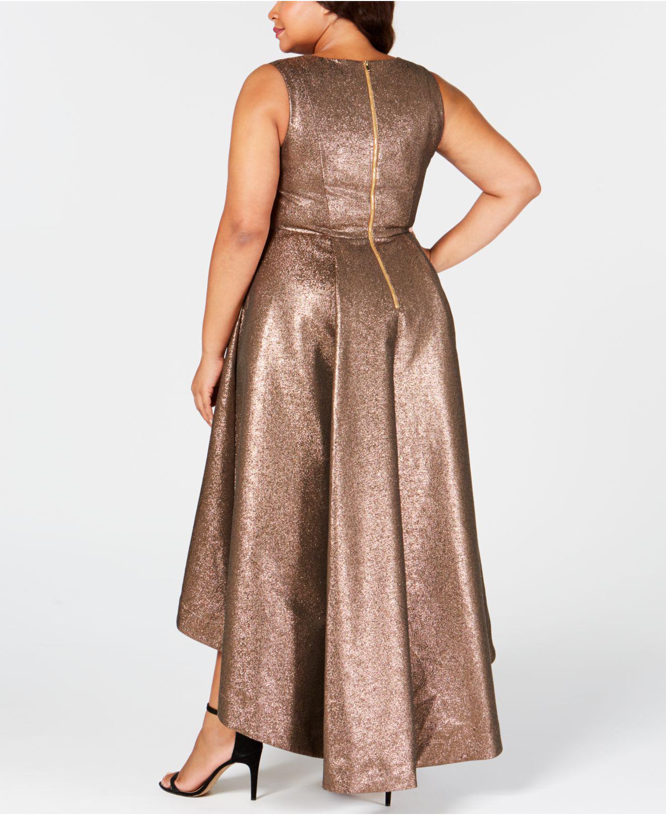 Calvin Klein Plus Size Metallic High low Gown in Brown Lyst