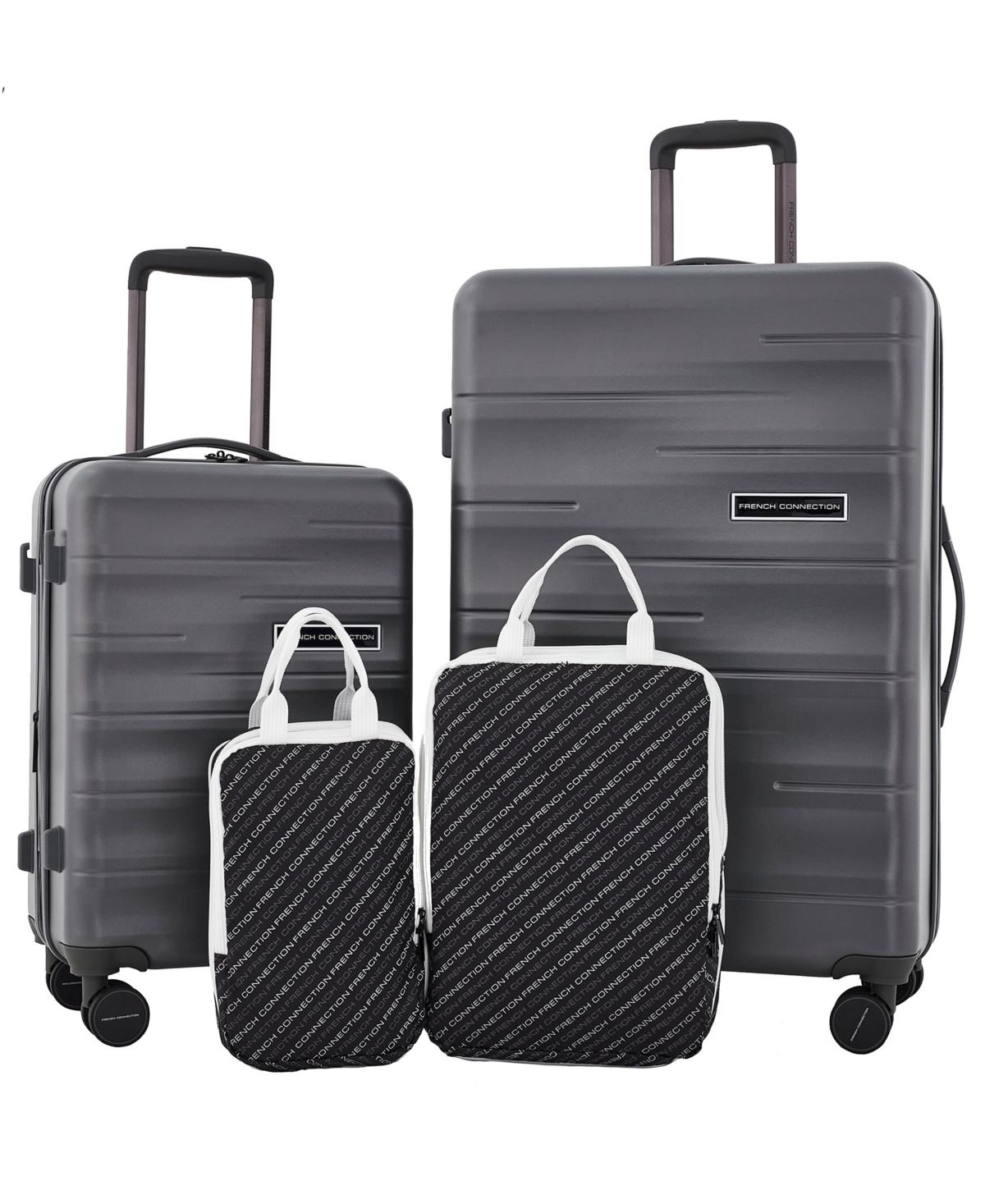 French Connection 4pc Expandable Rolling Hardside luggage Set in Black