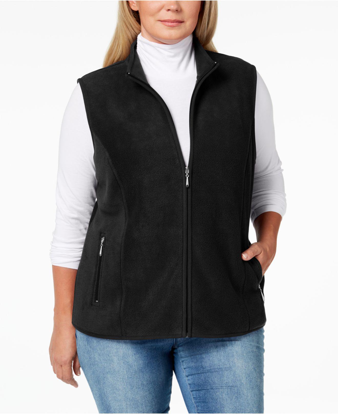 Karen Scott Plus Size Zip-front Fleece Vest, Created For Macy's in Black |  Lyst