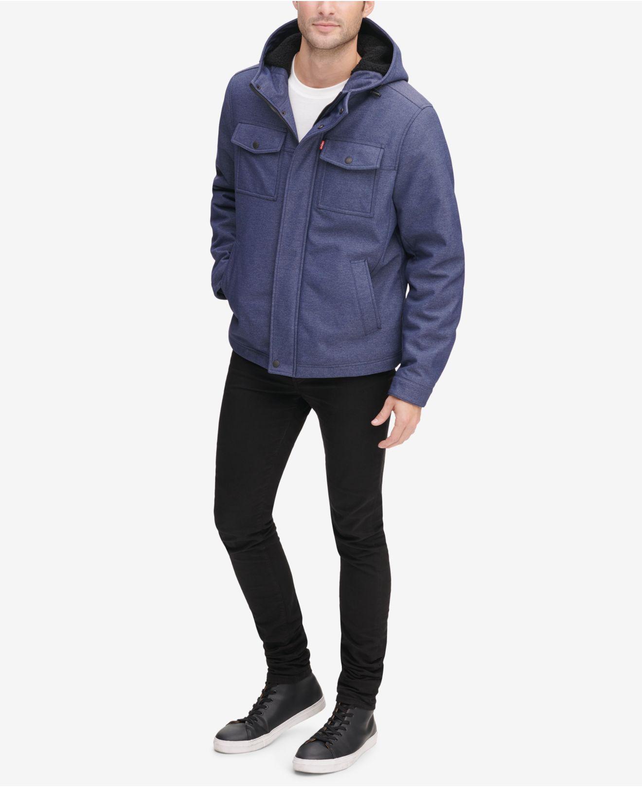 levi's men's soft shell hooded trucker jacket with sherpa fleece lining