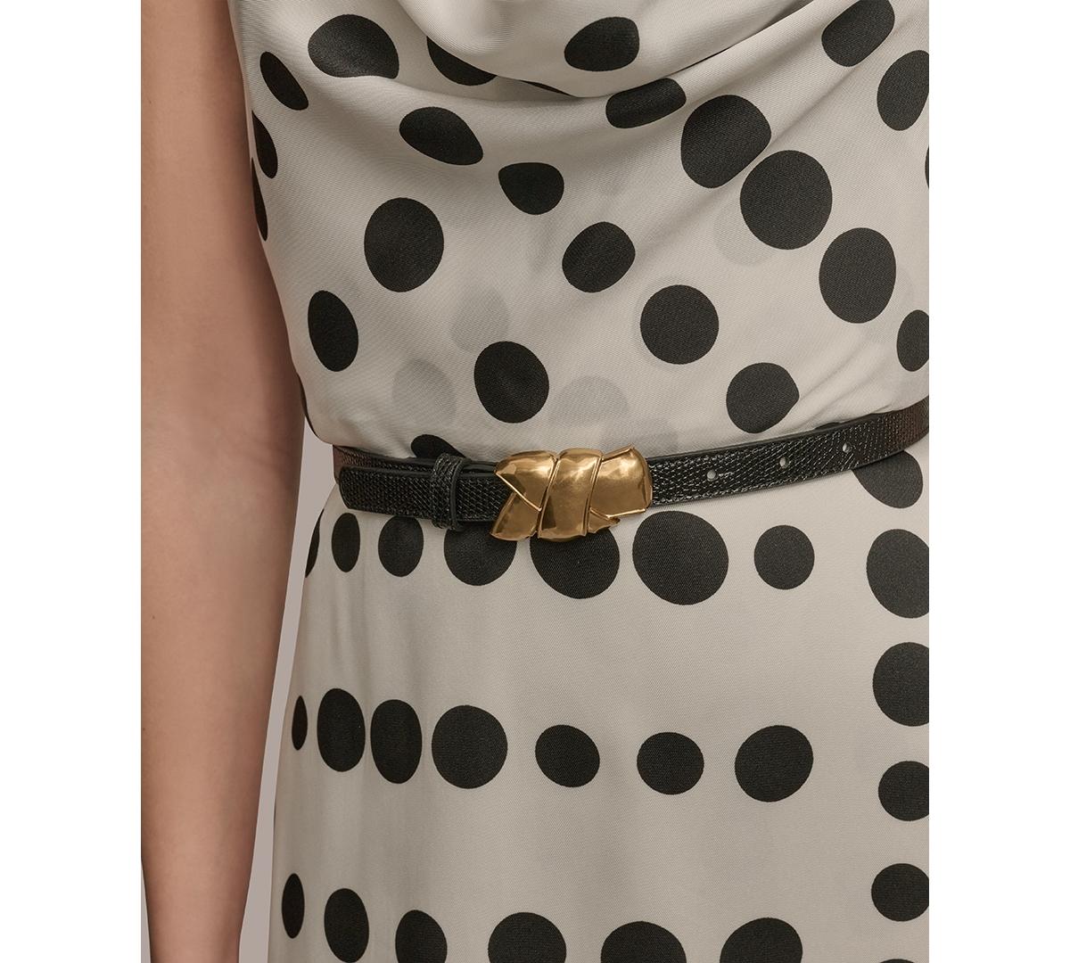 Donna Karan Polka-dot Belted A-line Dress in Natural | Lyst