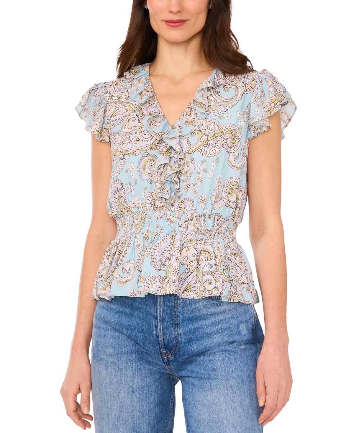売れ筋商品|||パーカー カットソー トップス レディース Women's The Margot Paisley-Print Ruffled Top Robins Egg Parker The Margot Paisley-print Ruffled Top in Blue | Lyst