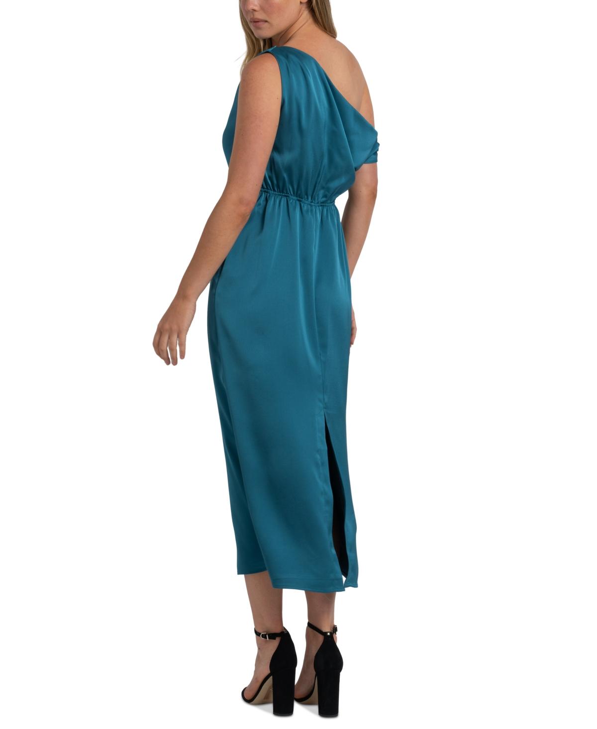 sam edelman one shoulder dress SAM EDELMAN One Shoulder Asymmetrical Blue Lace Bow Sheath Bodycon Mini Dress
