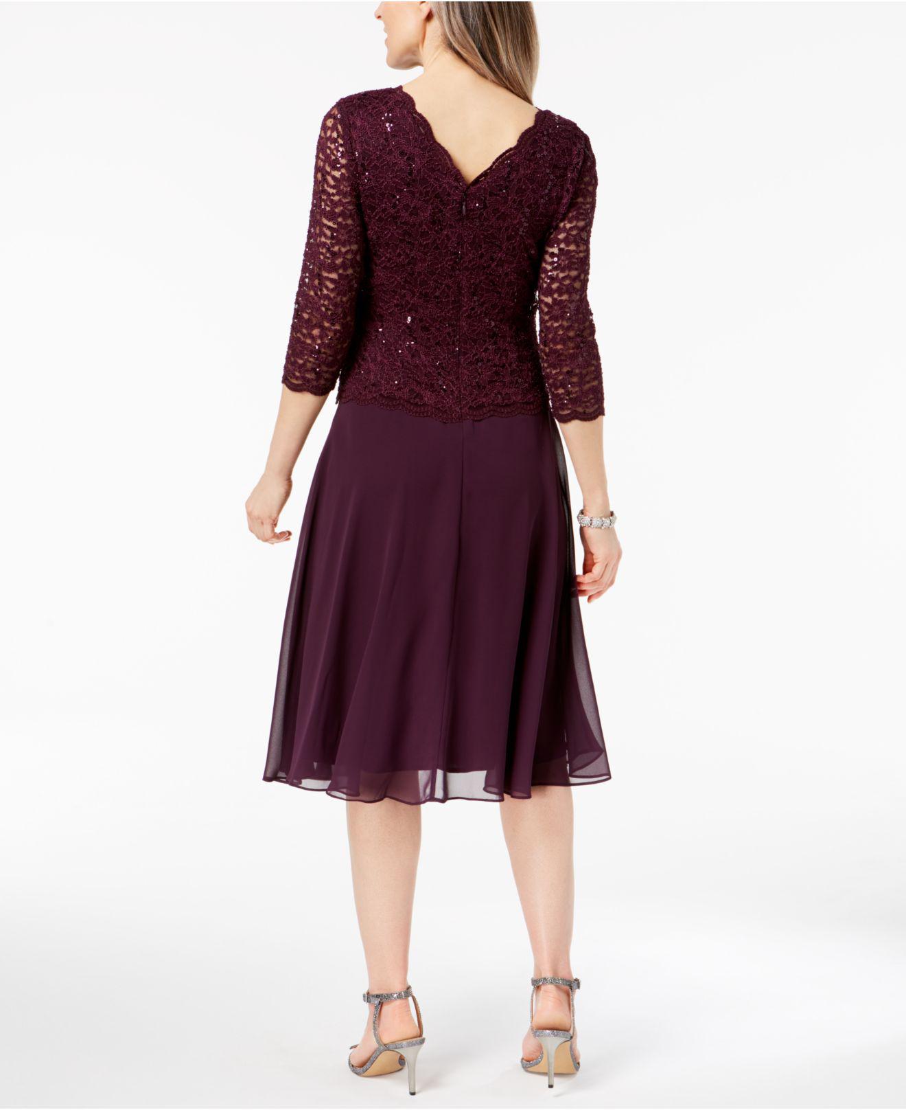 alex evenings sequined lace contrast dress