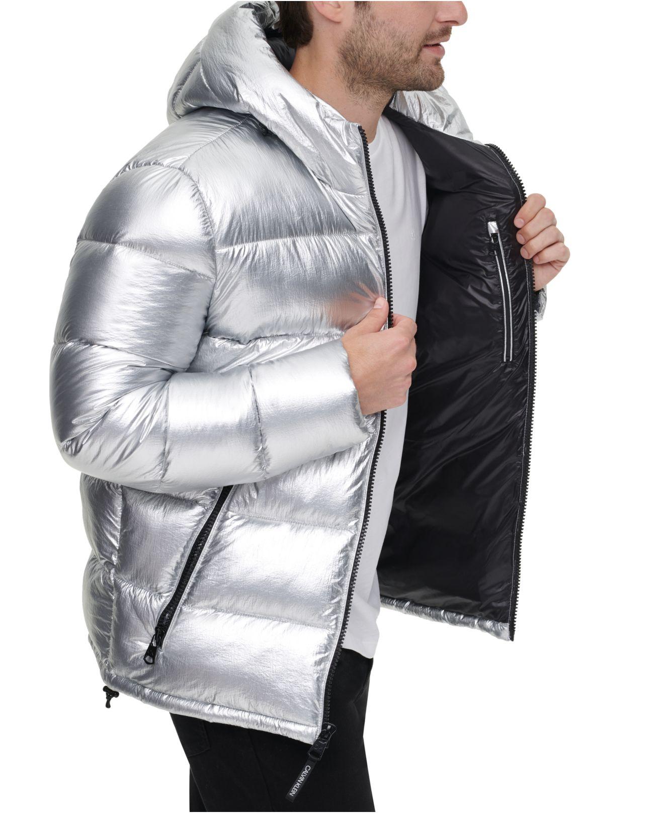 Calvin Klein Synthetic High Shine Puffer Jacket in Silver (Metallic