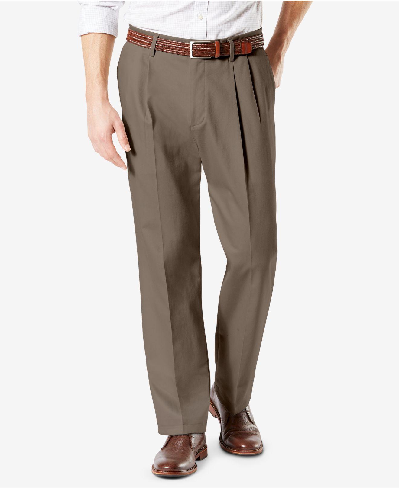 Dockers Signature Lux Cotton Classic Fit Pleated Creased Stretch Khaki ...