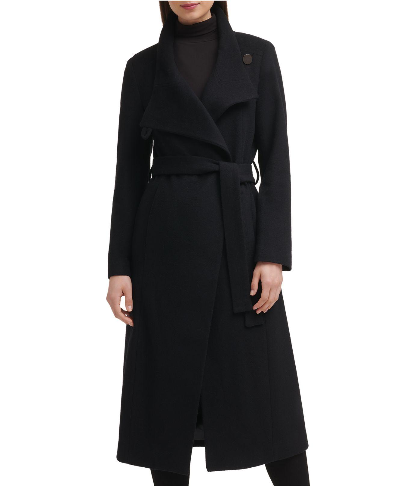 Cole Asymmetric Belted Maxi Coat in Black Lyst