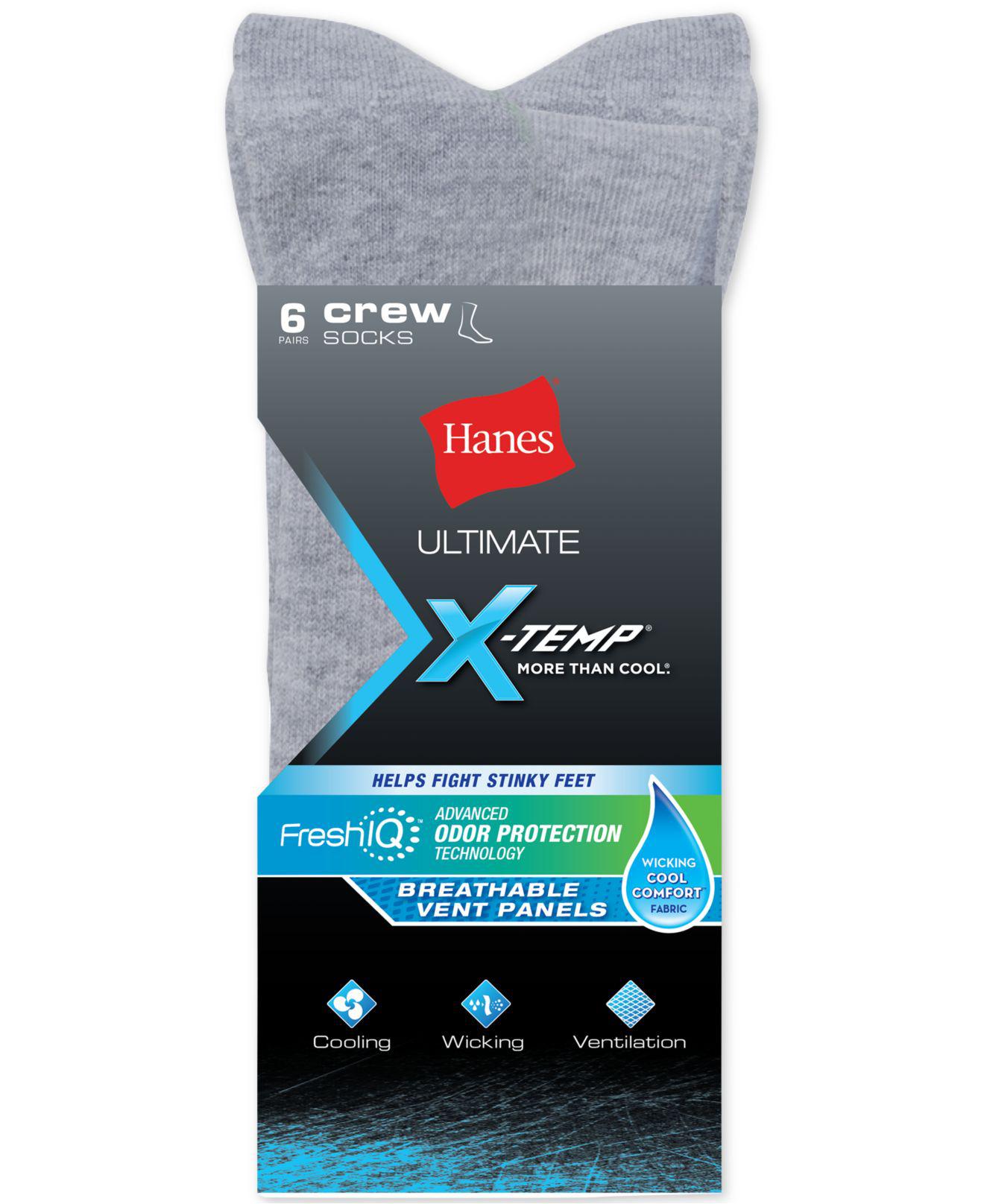 Hanes Cotton 6pk. Xtemp Crew Socks in Grey (Gray) for Men Lyst