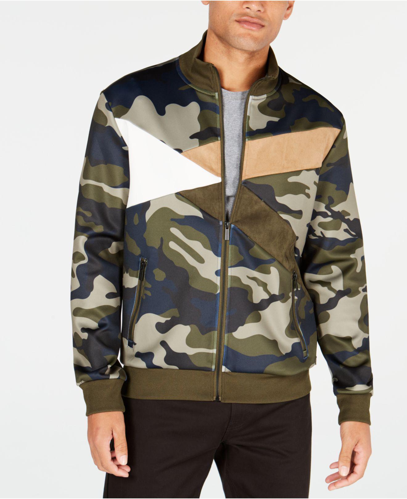 Sean John Mens Color Texture Blocked Bomber