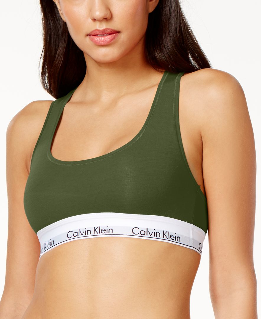 Calvin Klein Modern Cotton Low-impact Logo Bralette F3785 in Green | Lyst