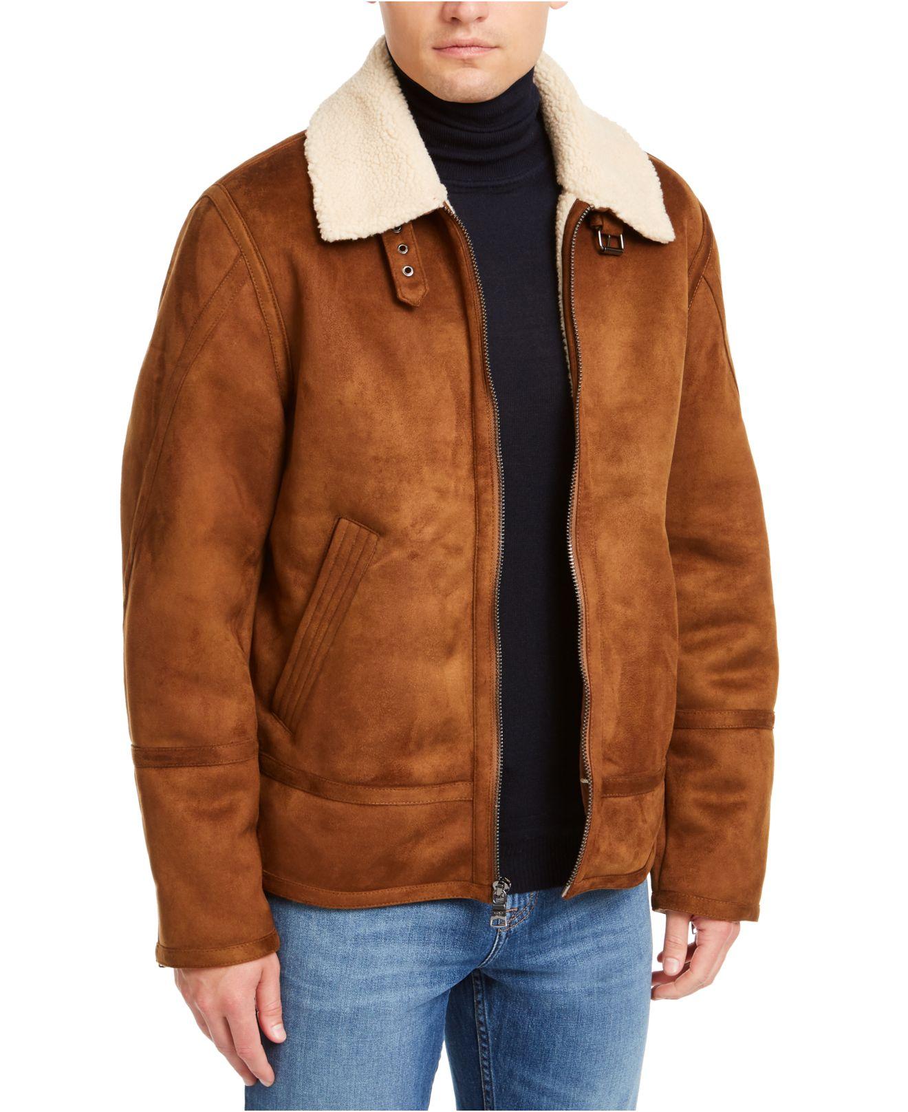 Calvin Klein Faux Short Shearling Jacket, Created For Macy's in Cognac ...