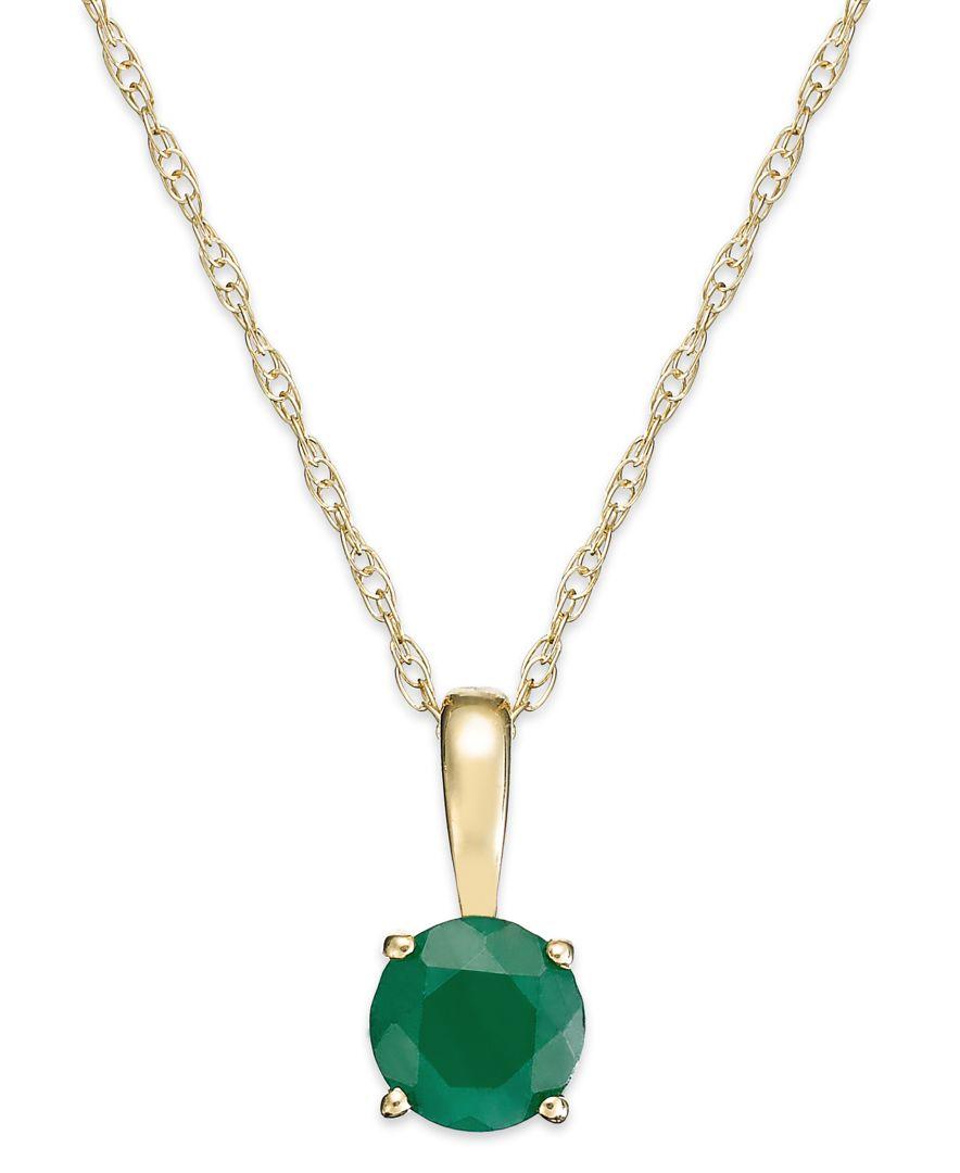 Macy's Emerald Pendant Necklace In 14k Gold (5/8 Ct. T.w.) in Metallic