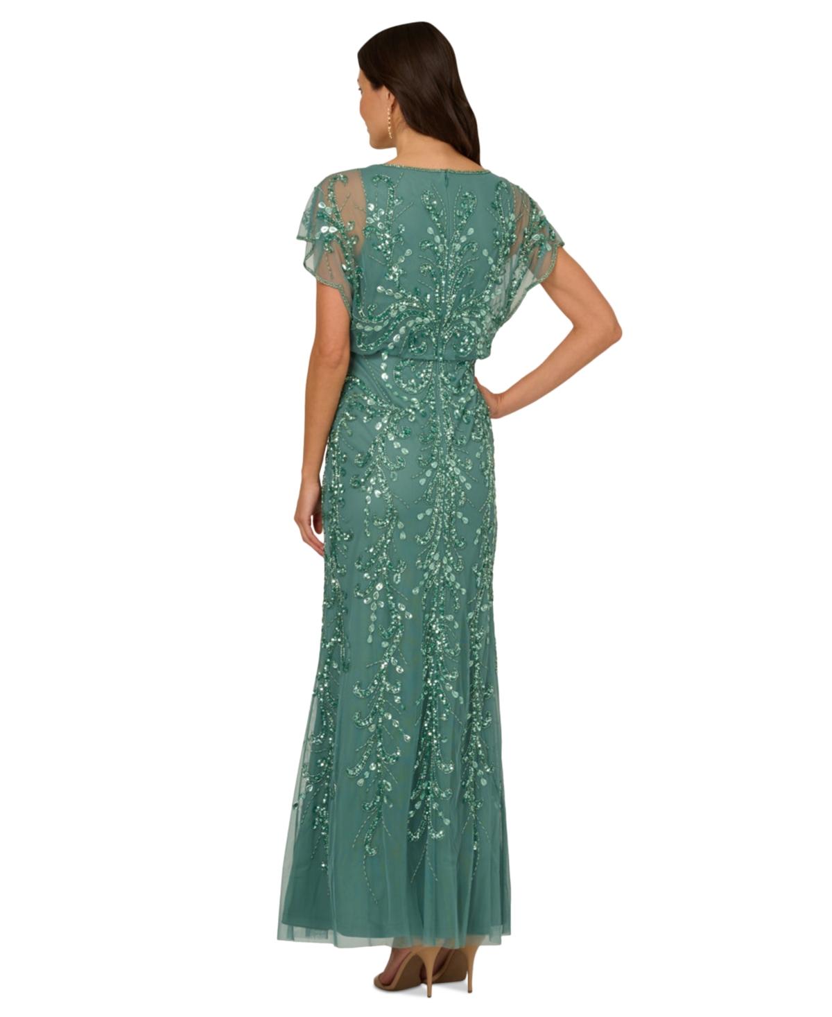 princess polly baby blue dress Adrianna Papell Beaded Floral Godet Gown