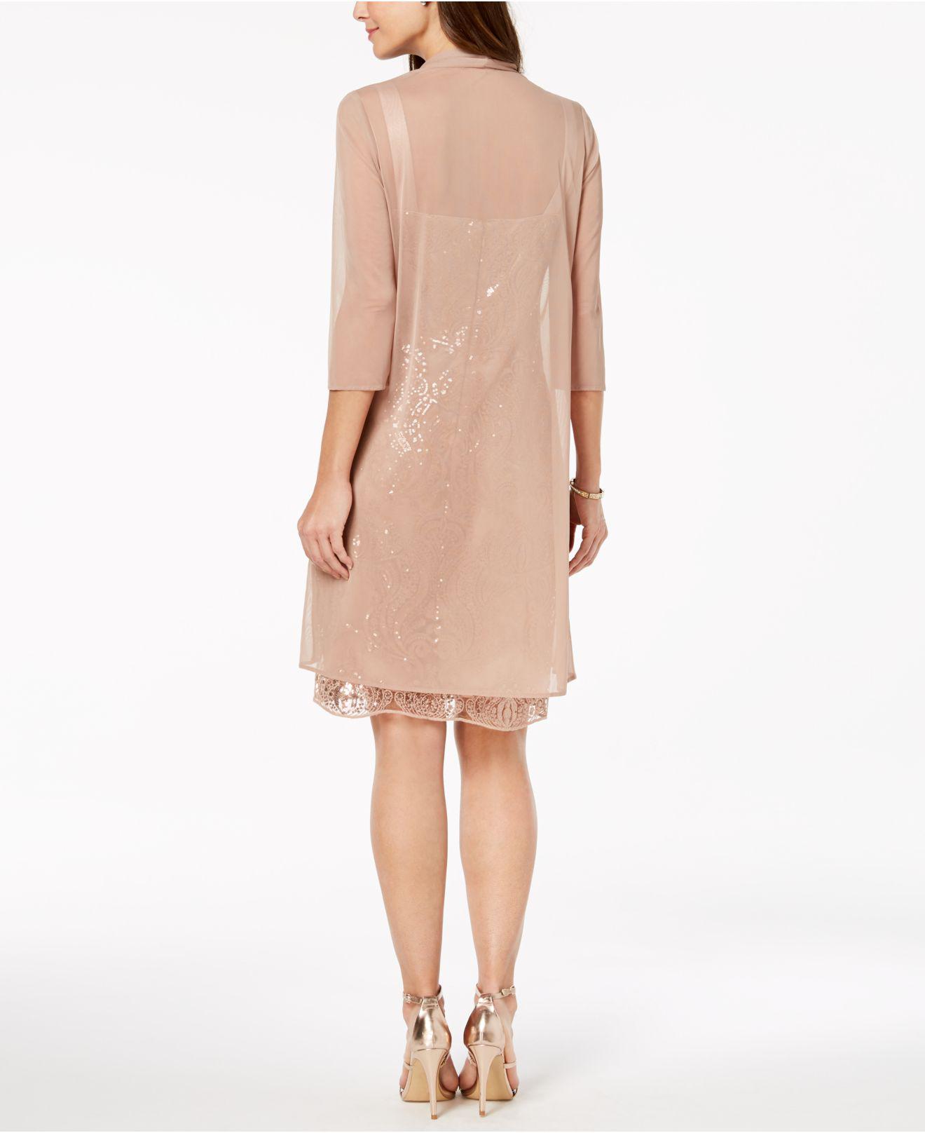 r & m richards sequin embroidered dress & duster jacket