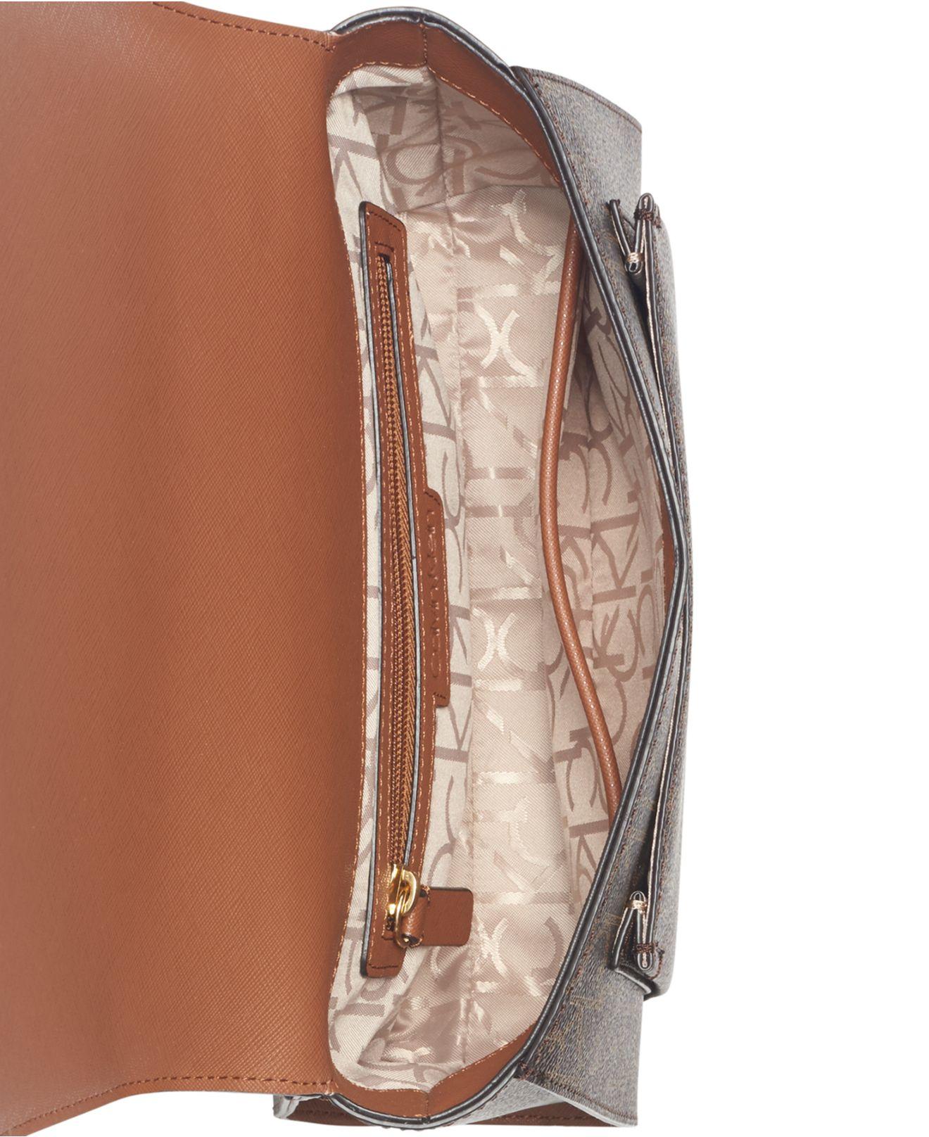 Calvin Klein Signature Hudson Flap Satchel in Brown | Lyst Calvin Klein Signature Hudson Flap Satchel in Brown | Lyst