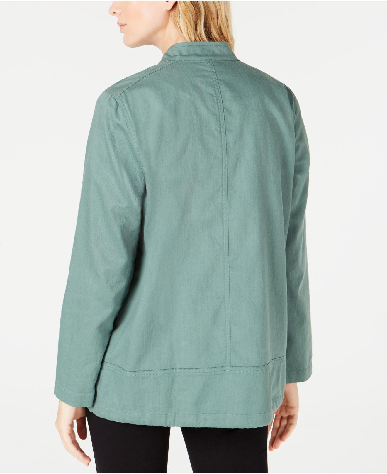 Eileen Fisher Organic Cotton Zip-front Jacket in Green - Lyst