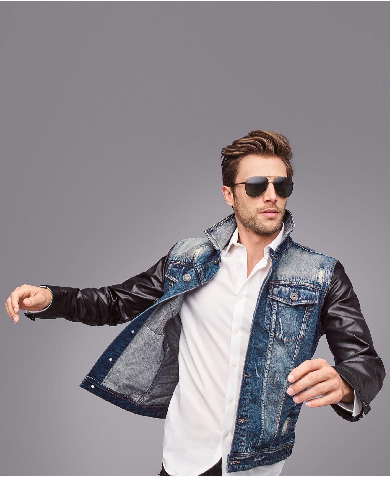 $25, Asos Denim Jacket With Faux Leather Sleeve | Leather sleeve jacket, Denim  jacket men, Navy denim jacket