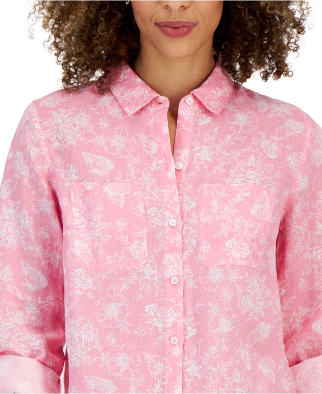 Charter Club Linen Floral Tab-sleeve Shirt, Created For Macy's in Pink |  Lyst