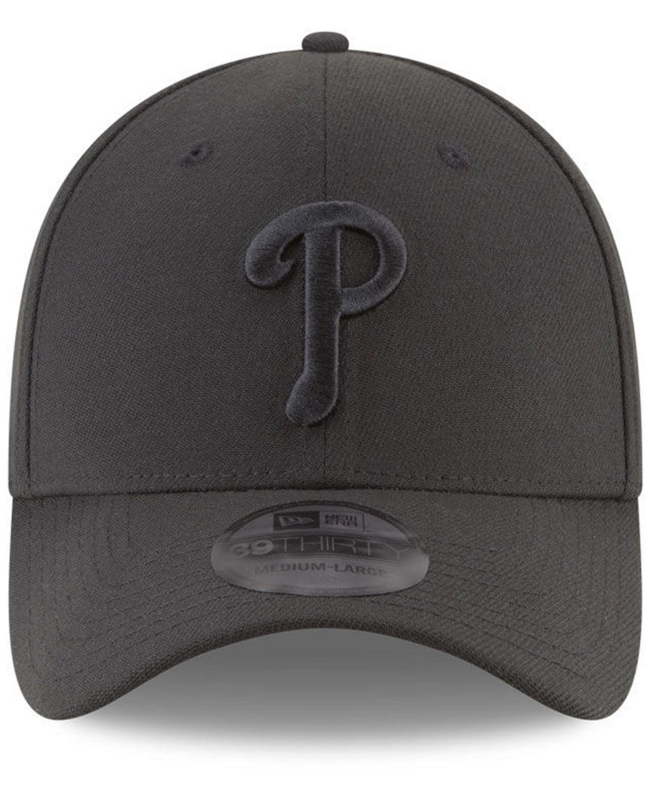 New Era Philadelphia Phillies Official 39THIRTY Stretch Hat In Black 