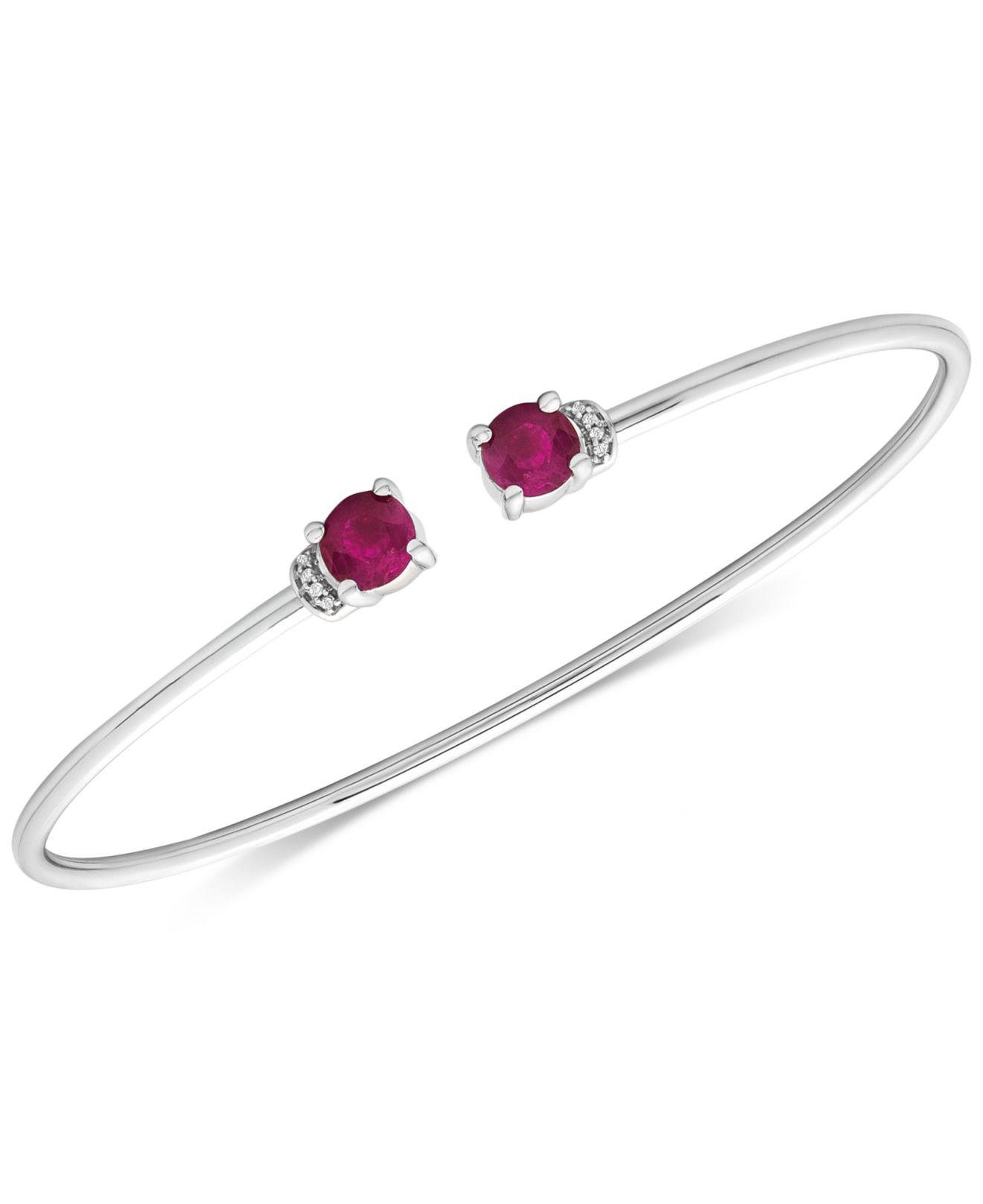 Ruby 1 1 3 Ct T W And Diamond Accent Cuff Bangle Bracelet In 14k White Gold