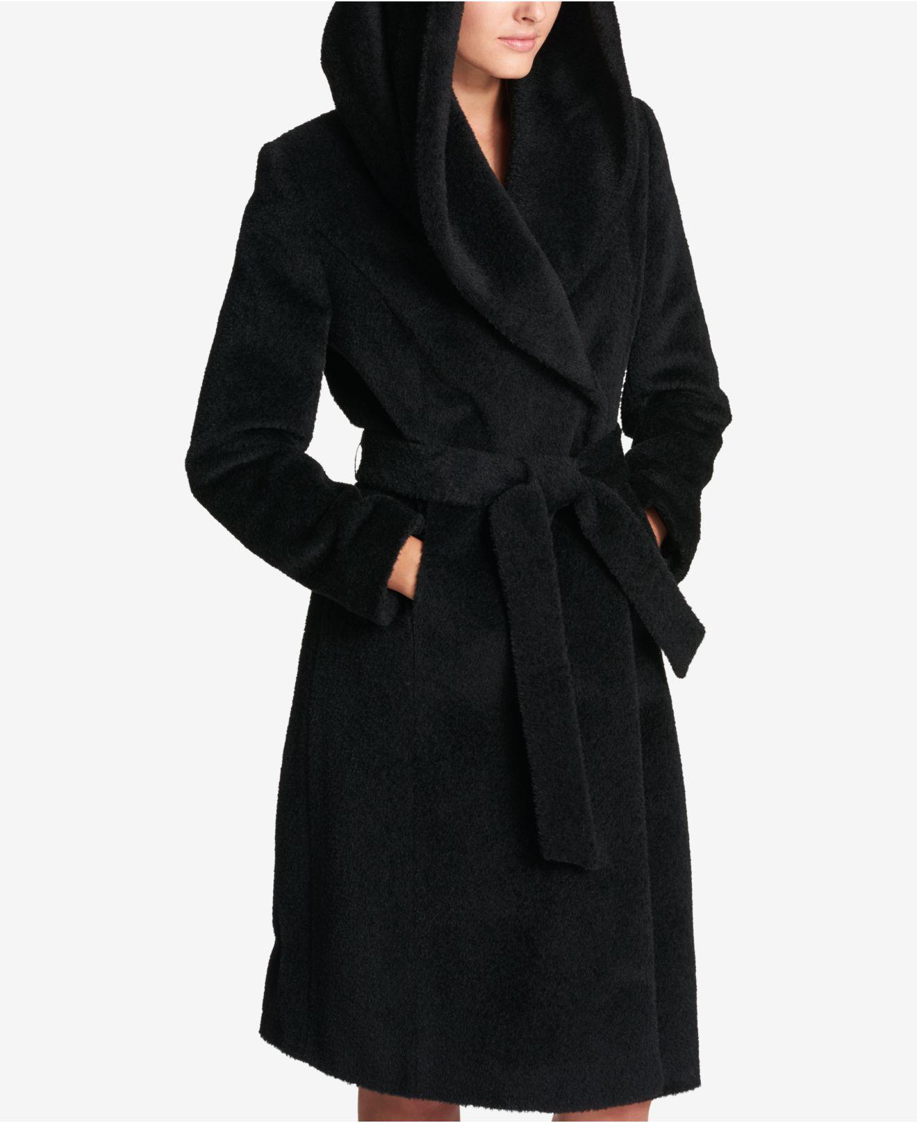 DKNY Wool Shawl-collar Wrap Coat in Black - Lyst