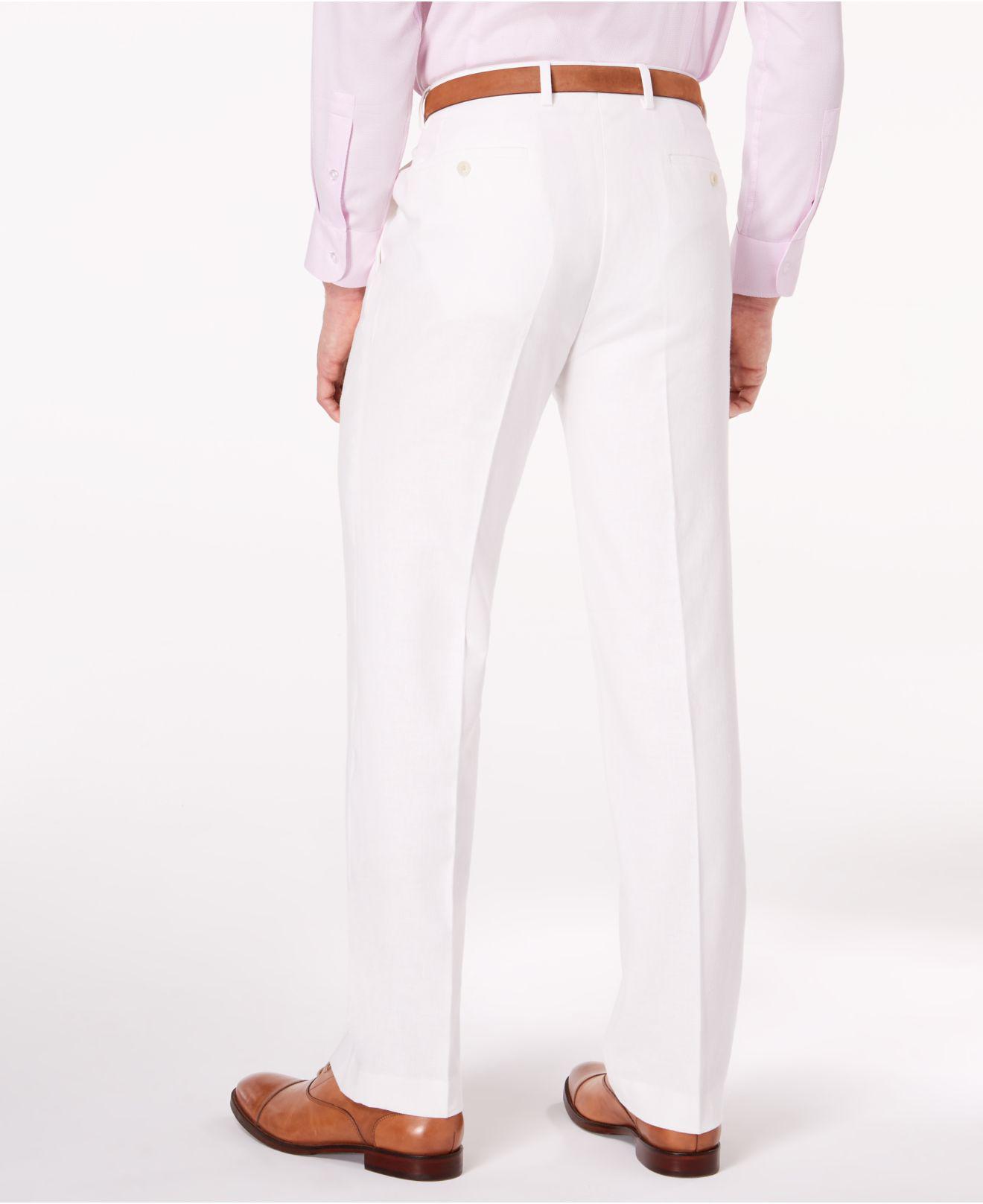 White Linen Dress Pants for Men 