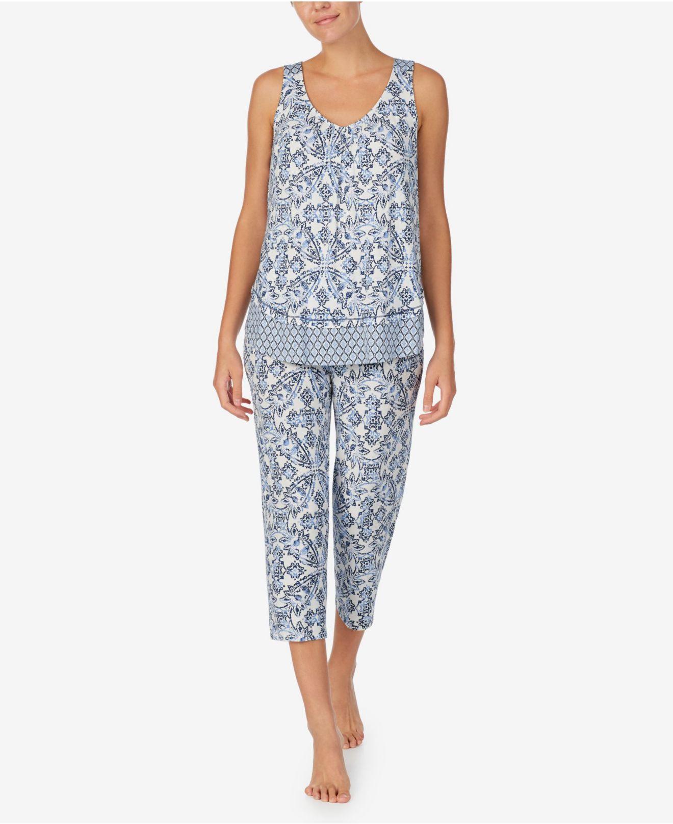 Ellen Tracy Synthetic Cropped Pajama Set in Blue - Lyst