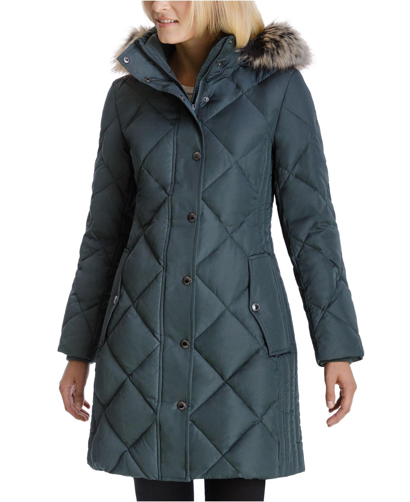 london fog faux fur hooded puffer coat