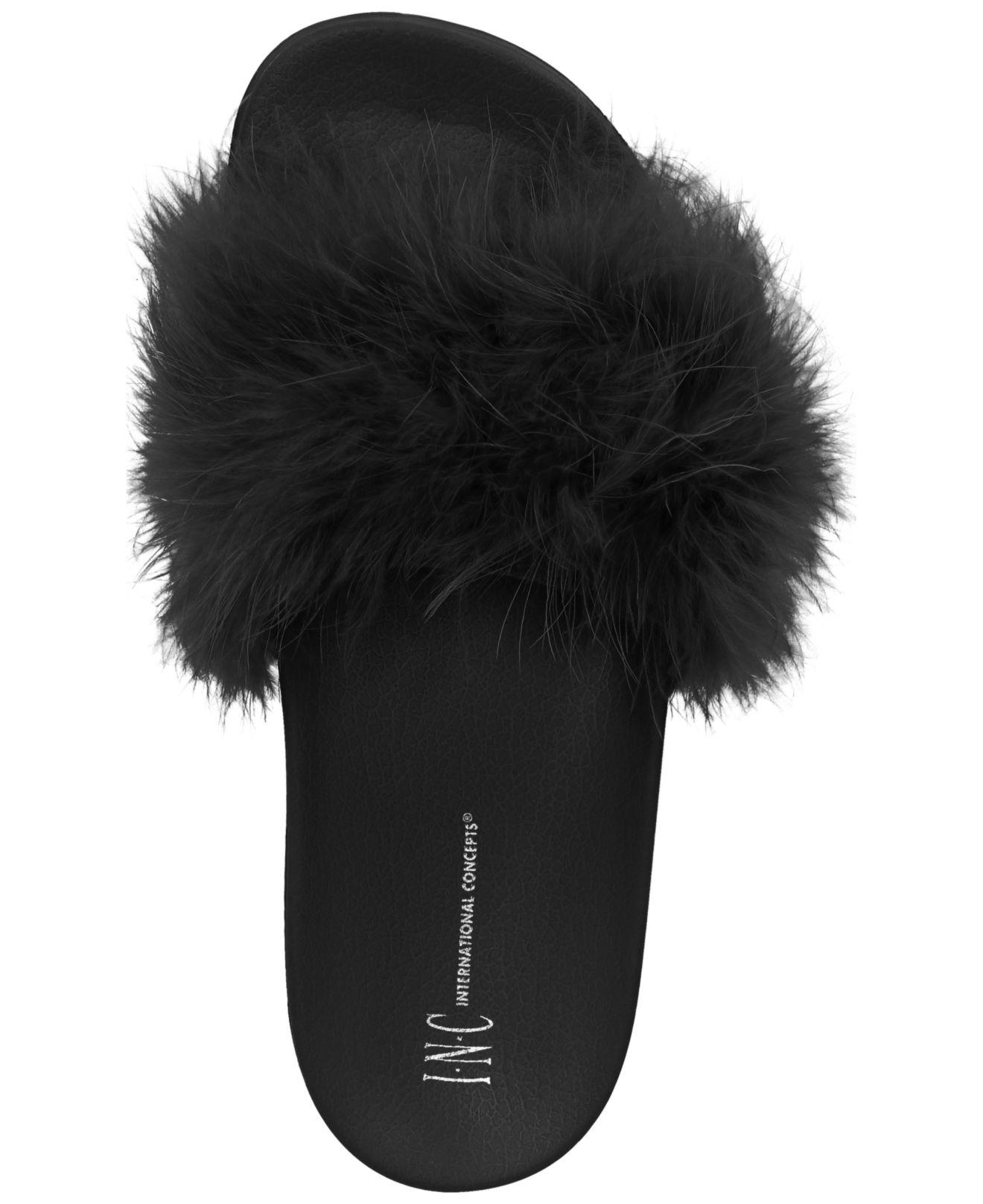 INC International Concepts Faux-marabou Slide Slippers, Created For ...