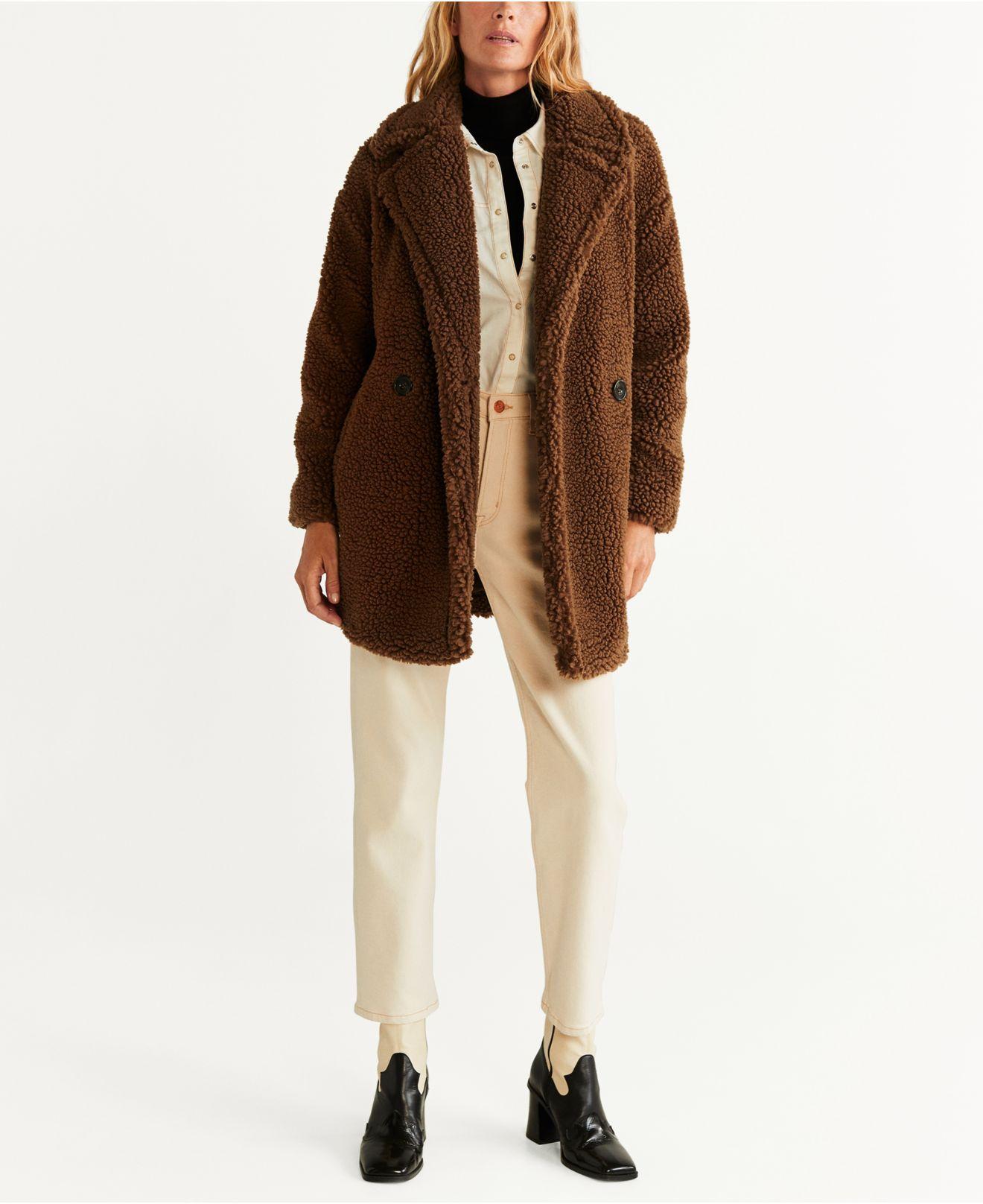 Mango Double Breasted Faux Shearling-lined Coat Caramel in Brown - Lyst