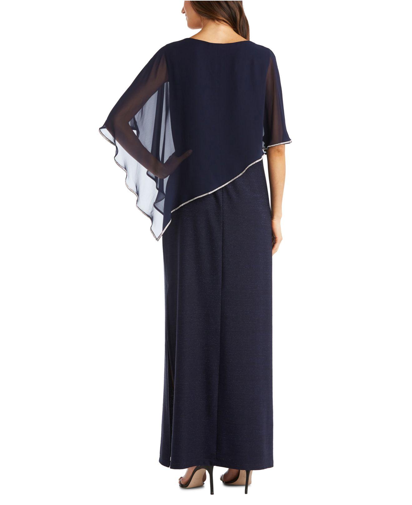 R & M Richards Synthetic Rhinestone-edge Cape Gown in Navy (Blue) - Lyst