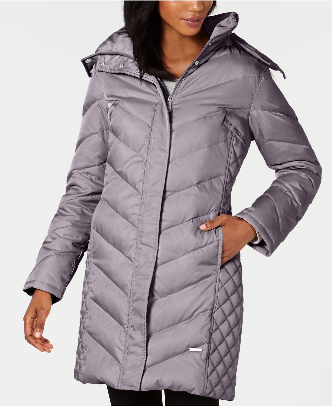 Kenneth Cole Petite Faux-fur-trim Down Hooded Puffer Coat | Lyst