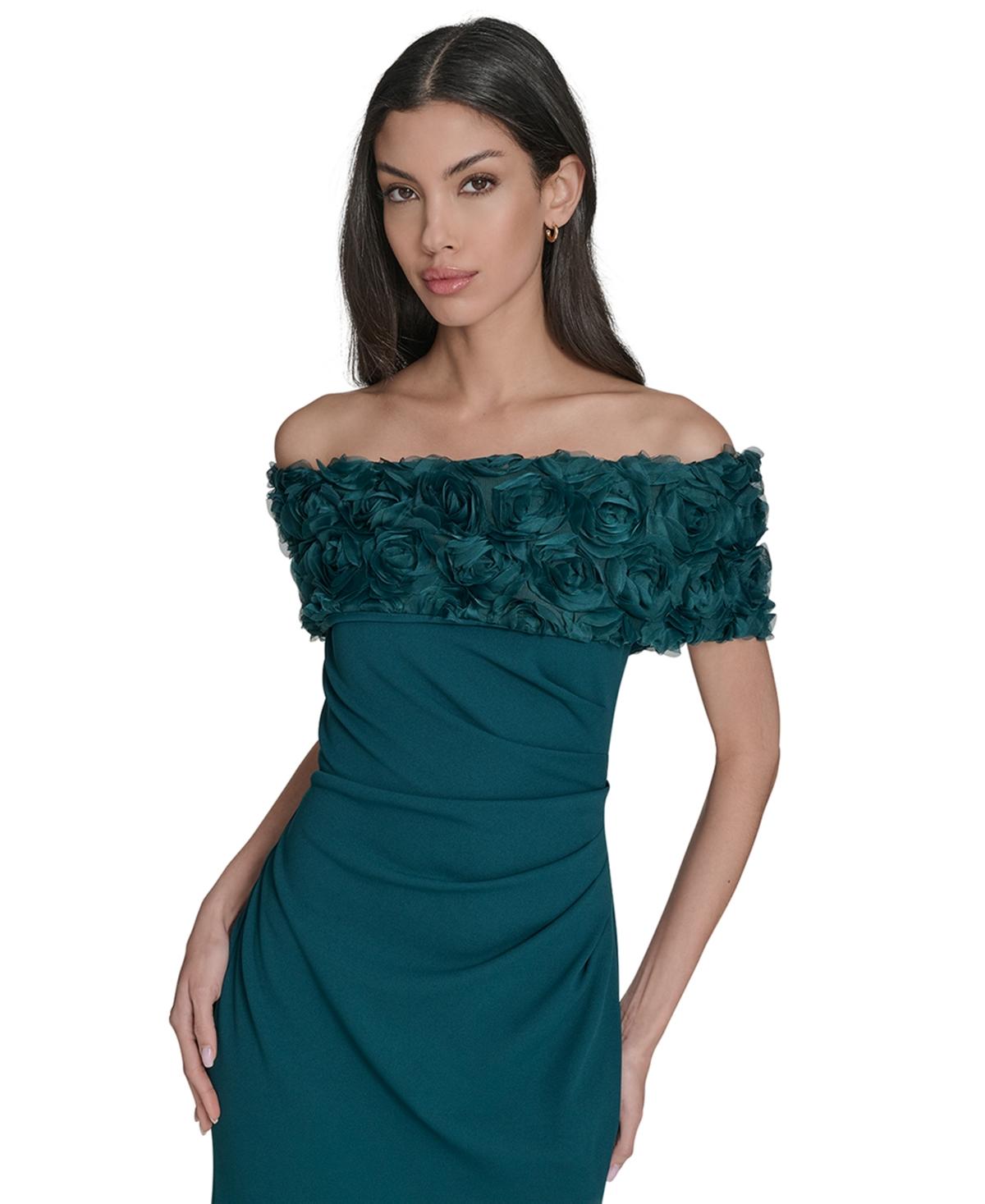 latest off shoulder dresses Green Gemstone Off-Shoulder Gown– Teuta Matoshi
