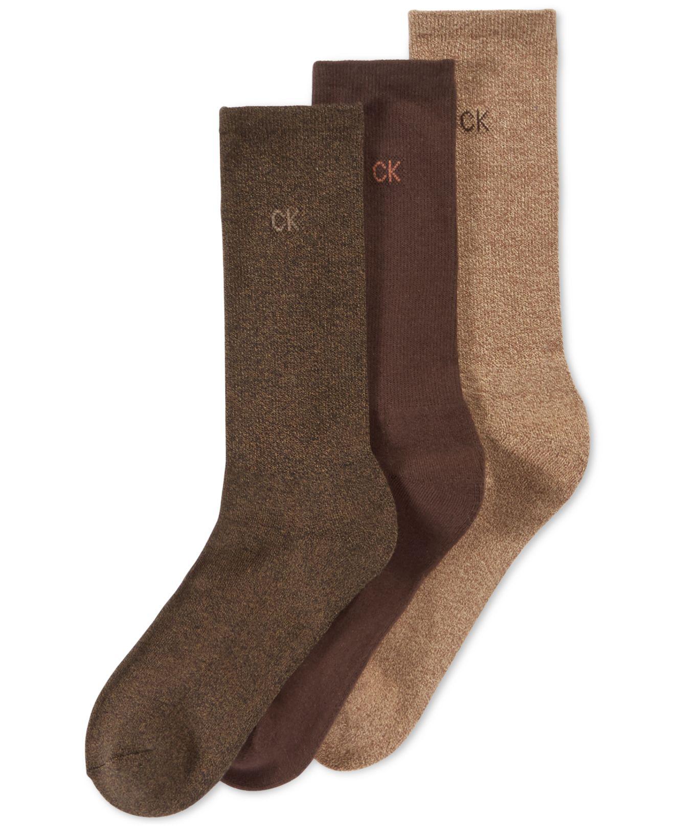 Calvin Klein Men's 3-pack Cotton Cushion Sole Socks in Brown for Men - Lyst