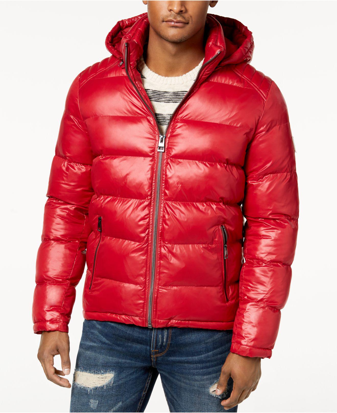 Guess Synthetic Men's Hooded Puffer Coat in Red for Men - Lyst
