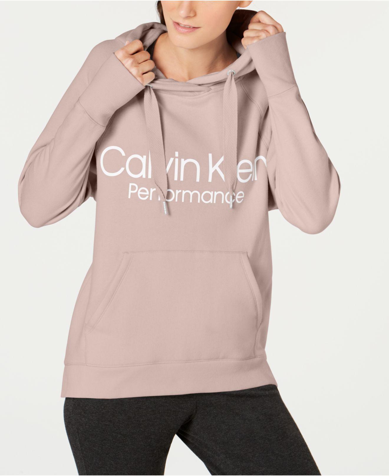 Calvin Klein Performance Logo Fleece Hoodie in Pink | Lyst
