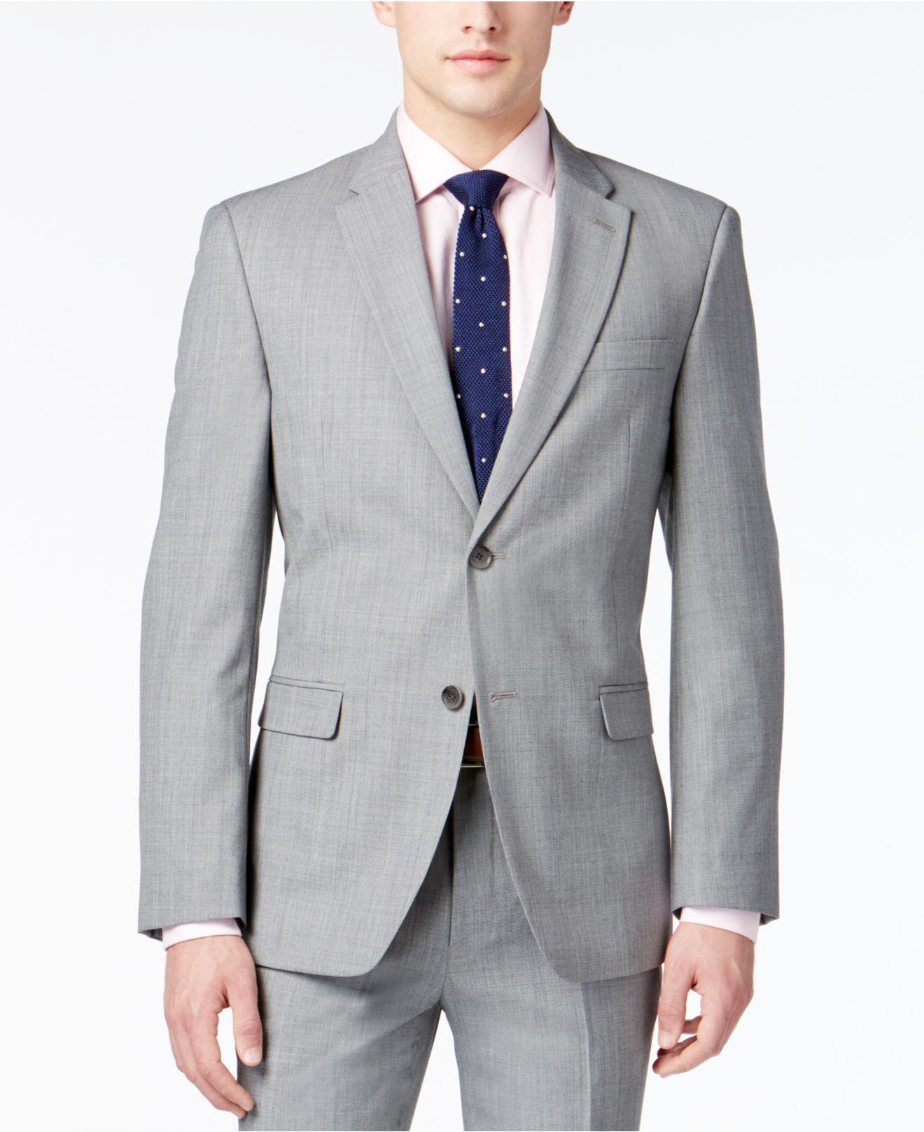 Modern-fit Light Gray Sharkskin Suit 