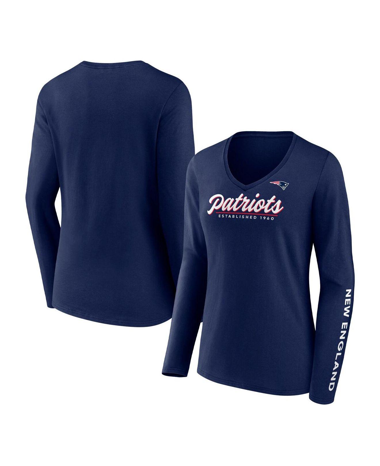 Women's Fanatics Branded Navy/Red New England Patriots Ombre Long Sleeve T- Shirt