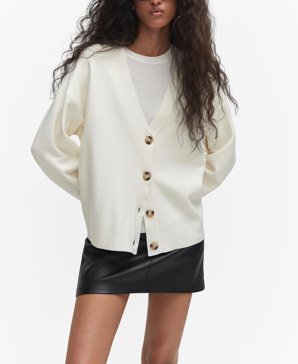 Mango Button Knit Cardigan in White | Lyst