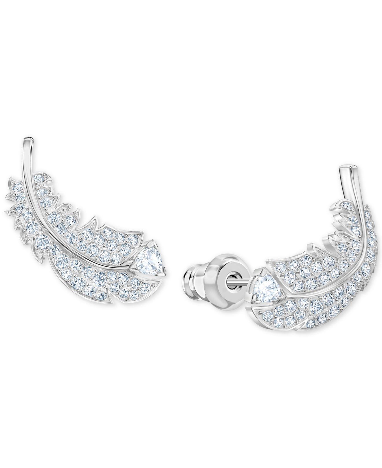 Swarovski Crystal Feather Stud Earrings in Silver (Metallic) - Lyst
