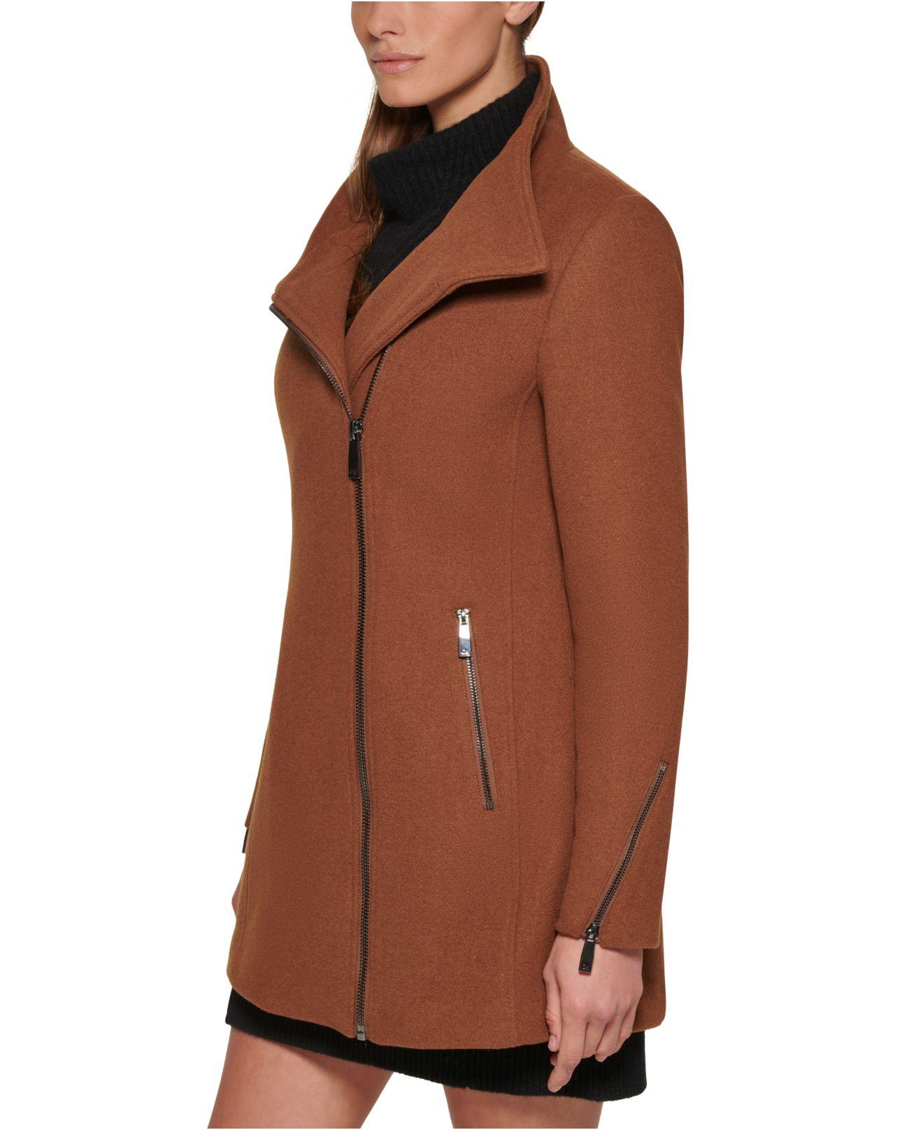 Calvin Klein Asymmetric Zipper Coat in Brown | Lyst