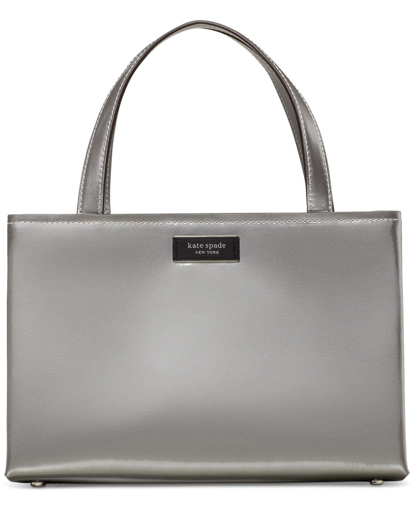 Kate spade sam icon metallic patent leather small tote in gray lyst