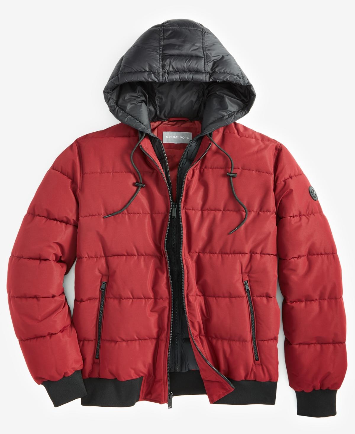 Michael Kors Hooded Puffer Bomber Jacket in Red for Men Lyst